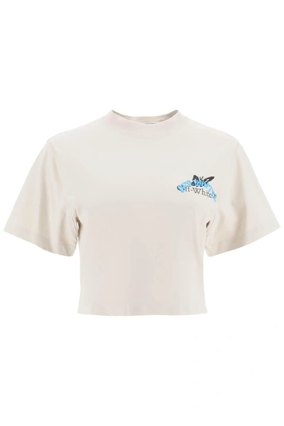Off-white Cropped Butterfly T-shirt In Beige
