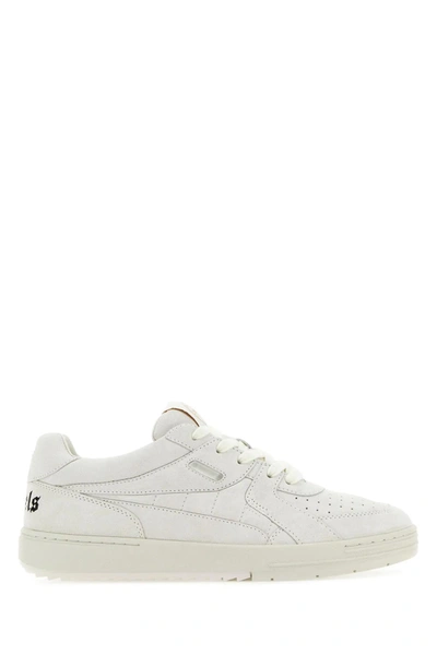 Palm Angels Chalk Suede Palm University Sneakers In Bianco