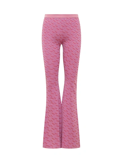 Versace La Greca提花真丝混纺喇叭裤 In Pink