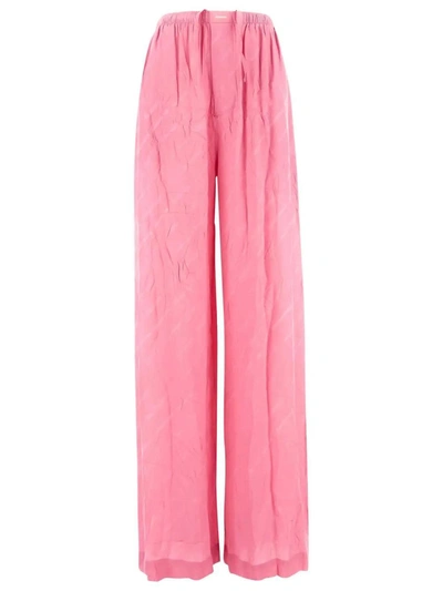 Balenciaga Pink Wide-leg Silk Trousers With Logo