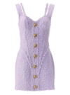 Balmain Logo Button Tweed Dress In Purple