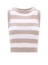Brunello Cucinelli Striped Knitted Vest In Sand