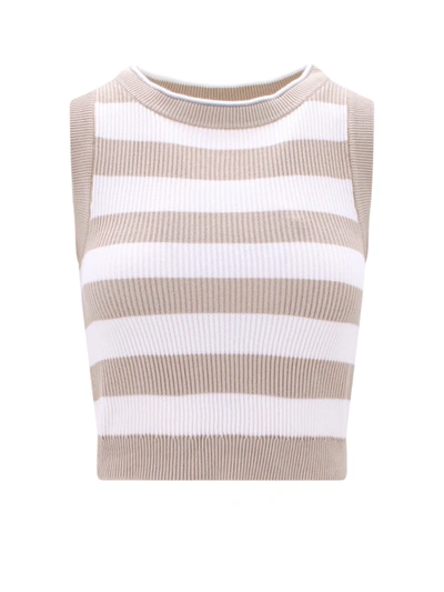 Brunello Cucinelli Striped Knitted Vest In Sand