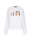 Dsquared2 Icon Print Cotton Sweatshirt In Bianco