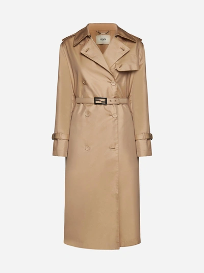 Fendi Cotton-blend Double-breasted Trench Coat In Beige