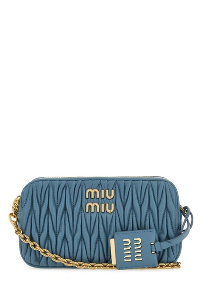 Miu Miu Teal Green Nappa Leather Mini Crossbody Bag In Blue
