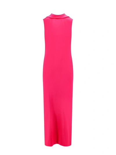 Versace Enver Satin Cocktail Dress With Draped Open Back In Pink & Purple