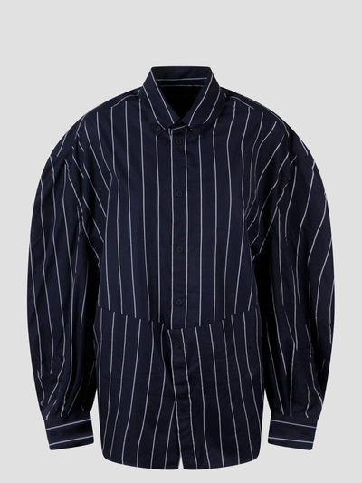 Balenciaga Twisted-seam Striped Cotton-blend Oversized Shirt In Blue