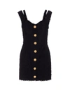 Balmain 7-button Strapped Tweed Mini Dress In Nero