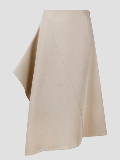 Bottega Veneta Asymmetric Midi Skirt In Beige