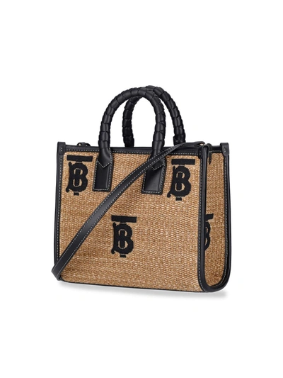 Burberry Freya Leather-trimmed Embroidered Raffia Tote In Beige