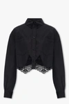 Burberry Cropped Button-front Blouse With Lace Trim In Black