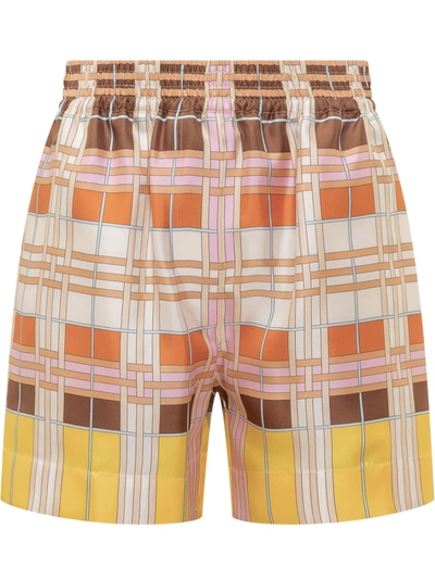 Burberry Abstract Check Print Silk Shorts In Cady Pink Ip Pat