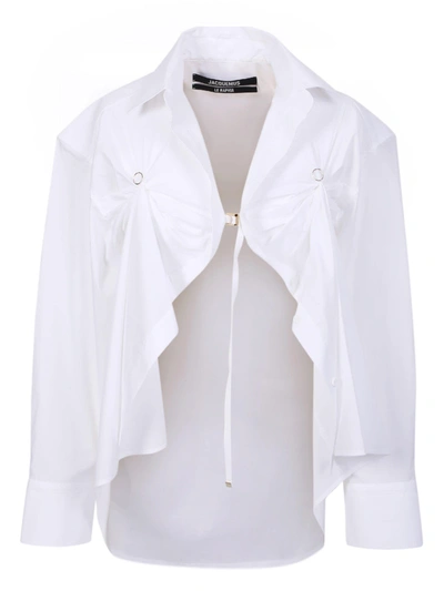 Jacquemus La Chemise Amaro Draped Poplin Shirt In White