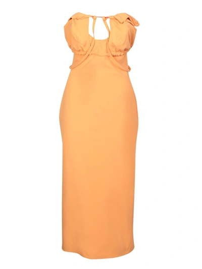 Jacquemus Bikini Cutout Stretch-twill Halterneck Midi Dress In Orange