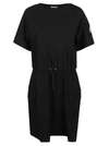 Moncler Drawstring Waist Cotton Jersey Dress In 999