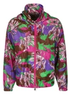 Moncler Nylon Jacket With Detachable Hood And Floral Pattern In Multicolor