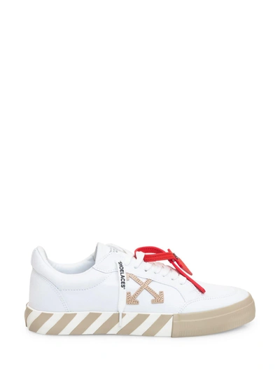 Off-white White & Tan Vulcanized Sneakers In White Sand