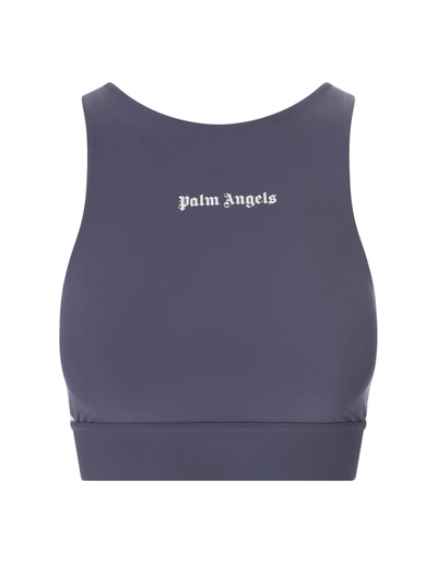 Palm Angels Grey Logo Print Sports Bra In Grigio