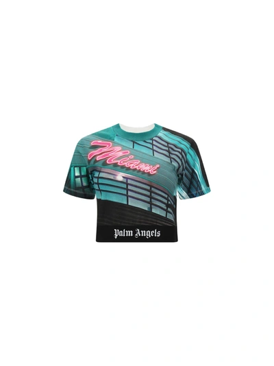 Palm Angels Getty Miami Cropped Printed Cotton-jersey T-shirt In Multi