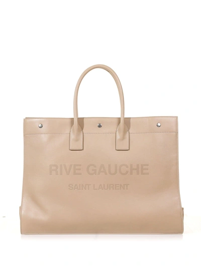 Saint Laurent Rive Gauche Large Leather Tote Bag In Sea Salt