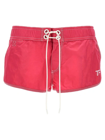 Tom Ford Logo Nylon Shorts In Fuchsia