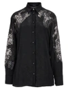 Versace Sheer-lace Crinkled Satin Shirt In Black