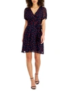 CONNECTED APPAREL PETITES WOMENS CHIFFON POLKA DOT FIT & FLARE DRESS