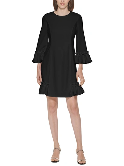 Calvin Klein Womens Ruffled Above Knee Shift Dress In Black