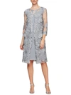 Alex Evenings Petite Layered-look Embroidered Jacket Dress In Grey