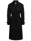BURBERRY BURBERRY BLACK DOUBLE-BREASTED TRENCH COAT WITH BELT IN COTTON WOMAN