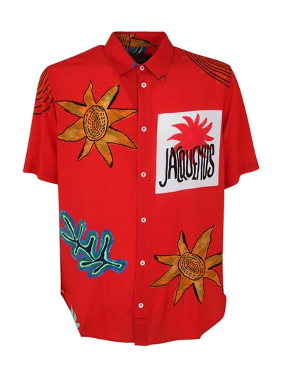 Jacquemus La Chemise Melo Printed Bowling Shirt In Ef Print Red Arty Sun