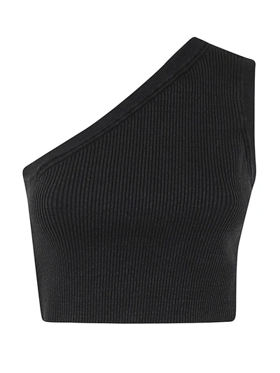 Jacquemus La Maille Ascu Asymmetric Knitted Crop Top In Black