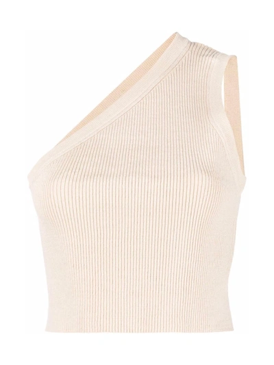Jacquemus Asymmetrical Crop Top In Light Beige