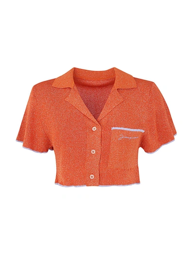 Jacquemus Le Haut Brilho Logo Knit Crop Top In Orange