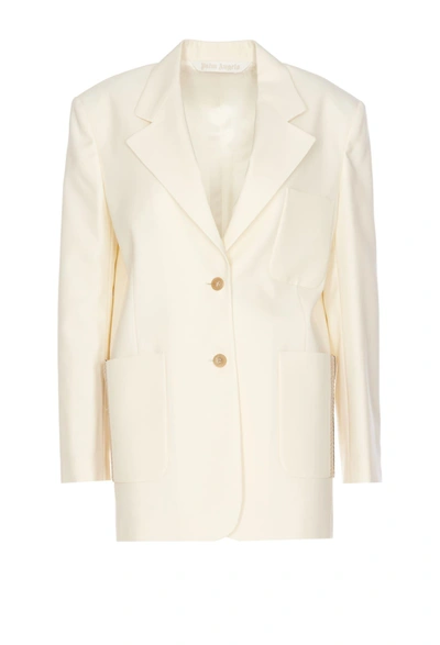Palm Angels Knitted Tape-detail Blazer In Butter Off White (white)