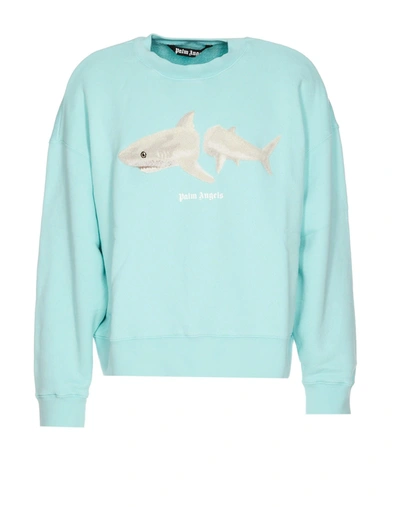 Palm Angels White Shark Sweatshirt In Blue