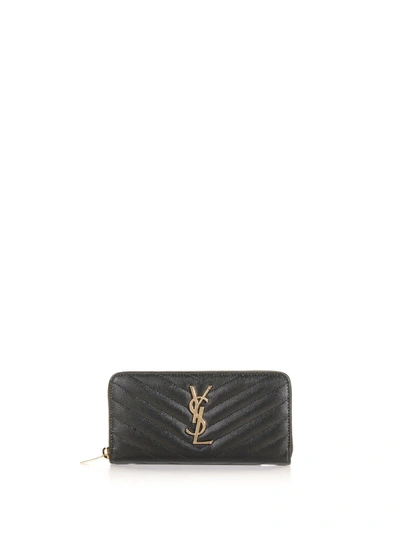 Saint Laurent Women's Monogram Matelasse Leather Zip-around Wallet In Black