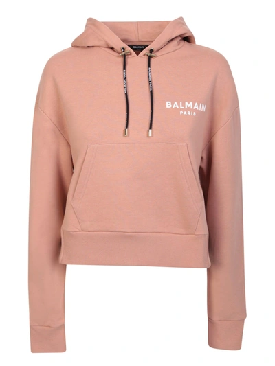 Balmain Logo印花短款连帽衫 In Pink