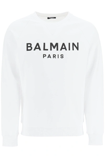 Balmain Sweatshirt With Logo Print In Blanc Noir (white)