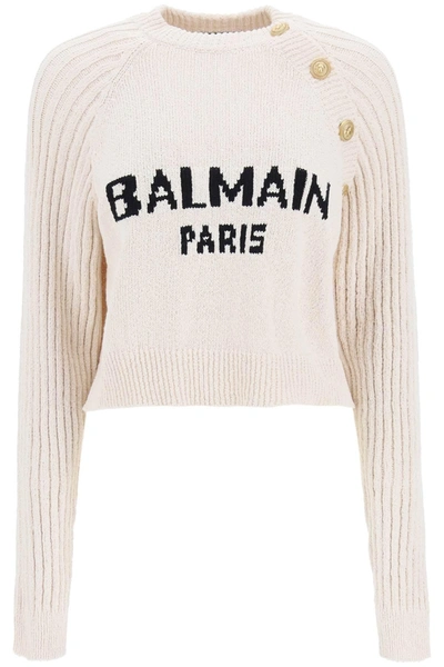 Balmain Cropped-pullover In Beige