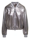 Brunello Cucinelli Laminated Leather Bomber Jacket Puffer Jackets Silver In Grey