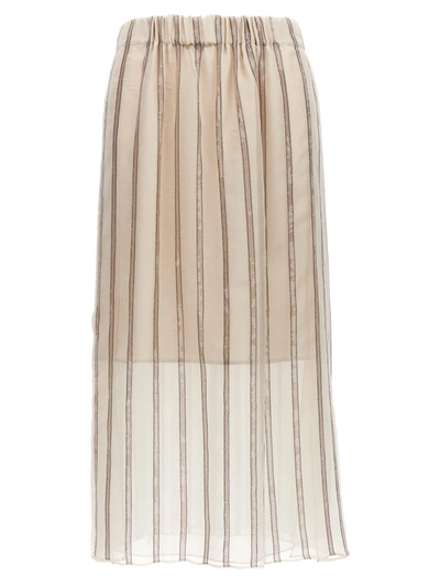 Brunello Cucinelli Sequin Striped Skirt In Beige