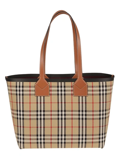 Burberry Check Tote In Briar Brown/black