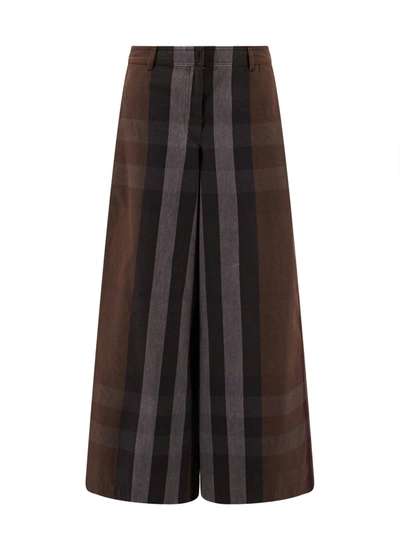 Burberry Brown Check Print Wide Leg Trouser In Multi