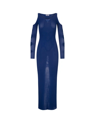 Off-white Ribbed Cut-out Dress In Blue