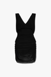 Saint Laurent Ruched V-neck Mini Dress In Nero