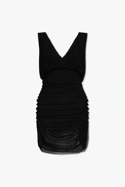 Saint Laurent Draped Sleeveless Dress In Nero