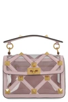 Valentino Garavani Pastel Pink Polymeric Material And Leather Medium Roman Stud Handbag In Multi