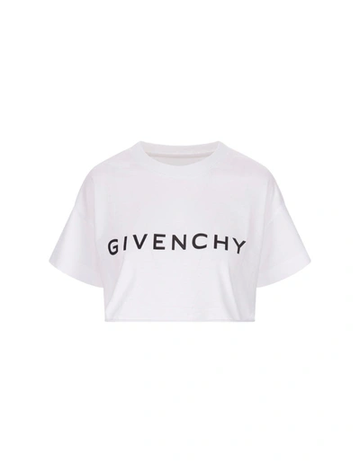 Givenchy Logo棉质针织短款t恤 In Bianco